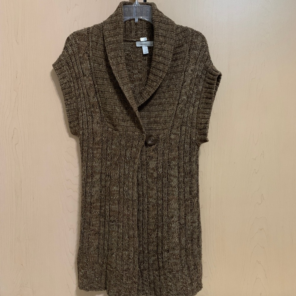 Dressbarn‎ Women's 1-Button Sleeveless Knit Cardigan Sweater Wool Blend Brown XL